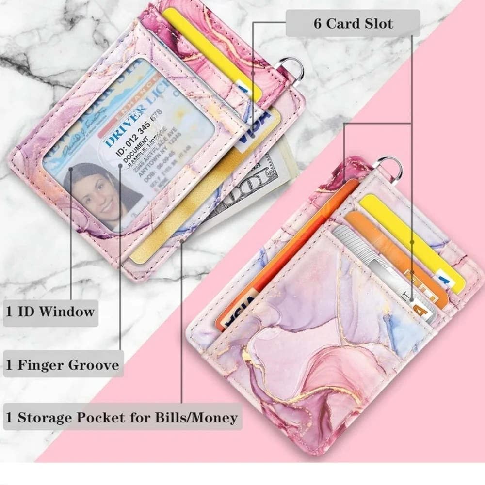 Pink Marble Card Holder with Strap